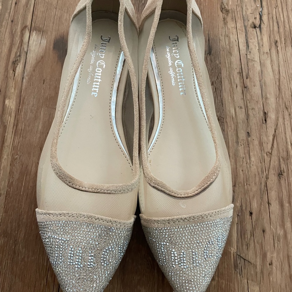 Juicy Couture Beige Crystal Pointed-Toe Flats